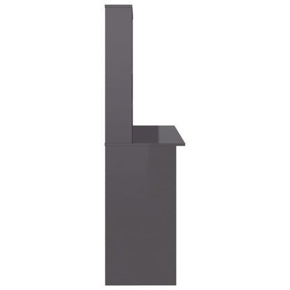 Desk with Shelf High Gloss Grey 110x45x157 cm Engineered Wood