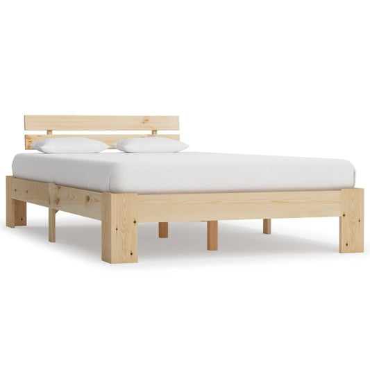 Bed Frame | Natural Wood | Solid Pine Wood, Plywood Slats | Double