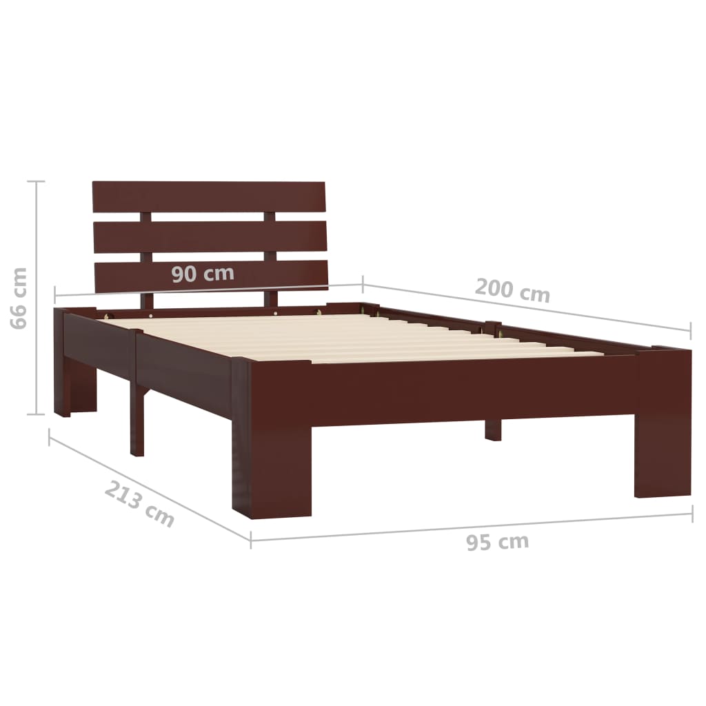 Bed Frame | Dark Brown | Solid Pine Wood, Plywood | 90x200 cm |  Sturdy