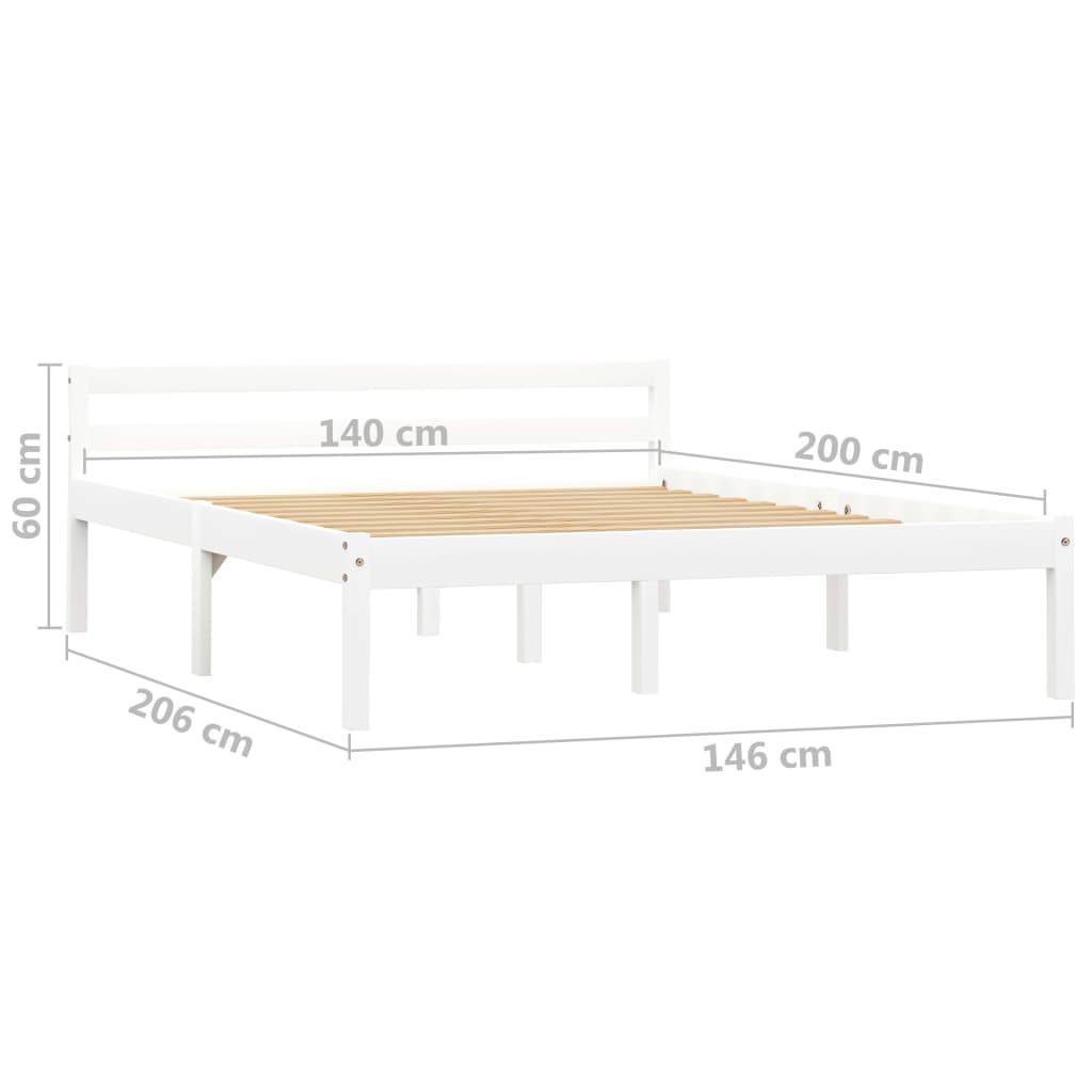 Bed Frame without Mattress White Solid Pine Wood 140x200 cm