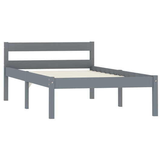 Bed Frame without Mattress Grey Solid Pine Wood 100x200 cm