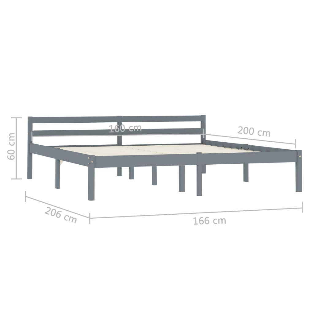 Bed Frame | Grey | Solid Pine Wood | 160x200 cm | Durable | Bed Frame