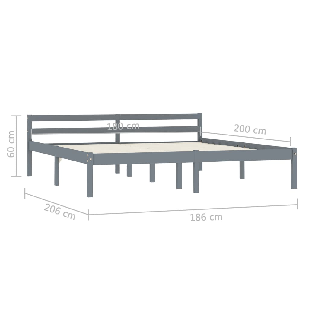 Bed Frame | Grey | Solid Pine Wood, Plywood | Super King |  Durable
