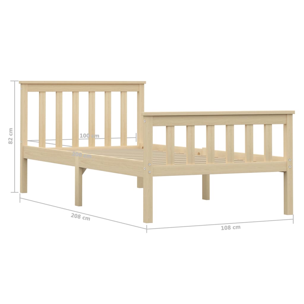 Bed Frame | Natural | Solid pinewood, plywood slats | 100x200 cm