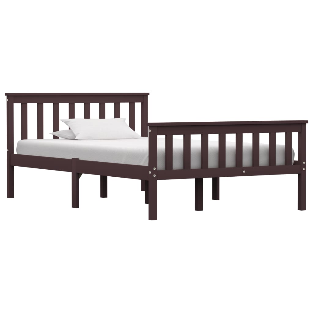 Bed Frame | Dark brown | Solid Pinewood, Plywood | Double | Durable