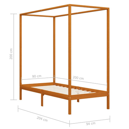 Canopy Bed Frame without Mattress Honey Brown Solid Wood 90x200cm