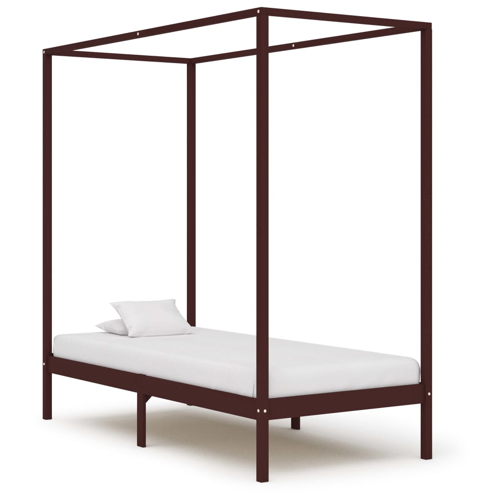 Canopy Bed Frame without Mattress Dark Brown Solid Wood 90x200cm
