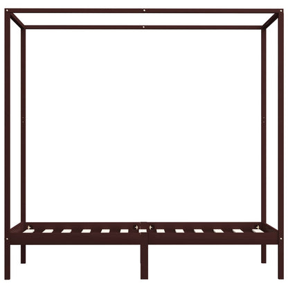 Canopy Bed Frame without Mattress Dark Brown Solid Wood 90x200cm