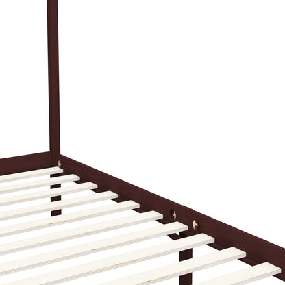 Canopy Bed Frame without Mattress Dark Brown Solid Wood 90x200cm