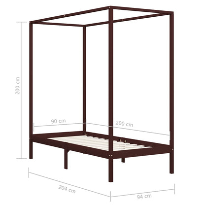 Canopy Bed Frame without Mattress Dark Brown Solid Wood 90x200cm