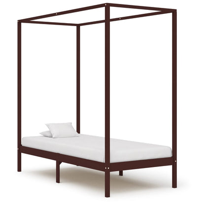 Bed Frame | Dark Brown | Solid Pine Wood | Single | Decorative Inlays