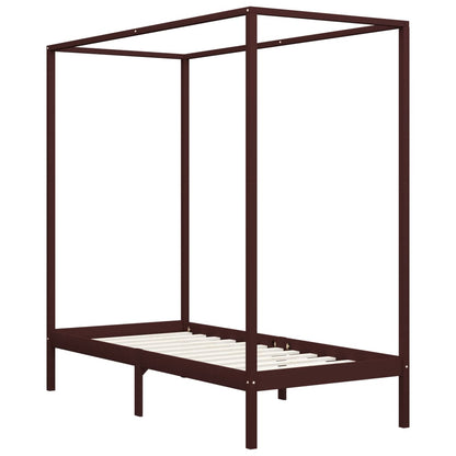 Bed Frame | Dark Brown | Solid Pine Wood | Single | Decorative Inlays