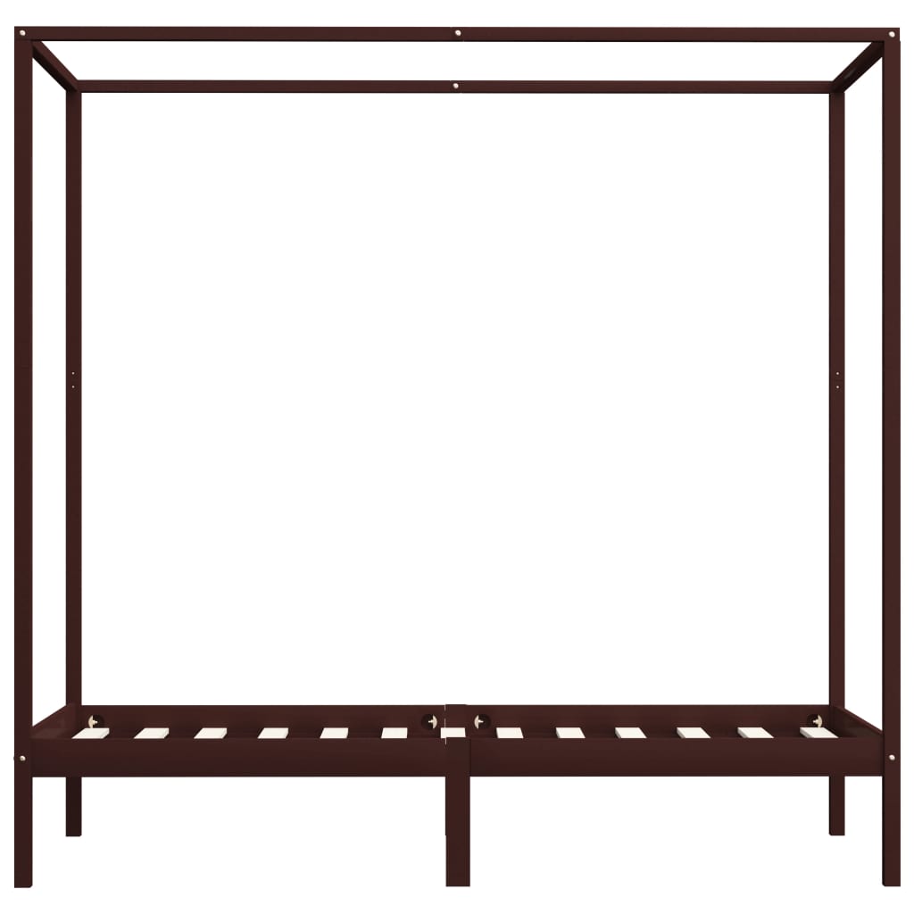 Bed Frame | Dark Brown | Solid Pine Wood | Single | Decorative Inlays