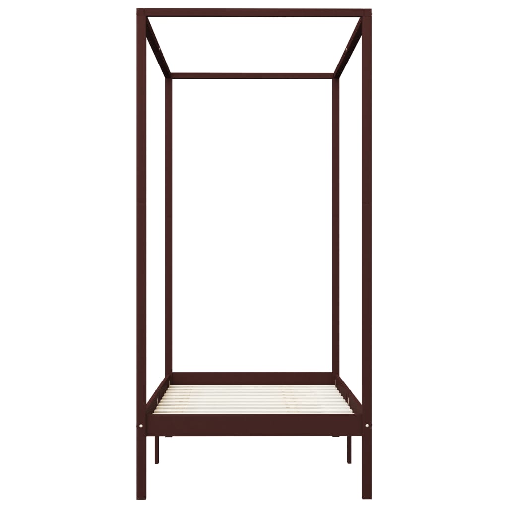 Bed Frame | Dark Brown | Solid Pine Wood | Single | Decorative Inlays