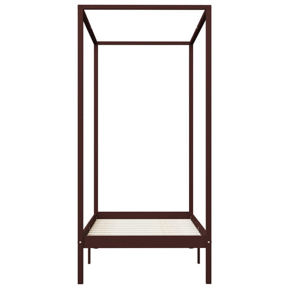 Bed Frame | Dark Brown | Solid Pine Wood | Single | Decorative Inlays