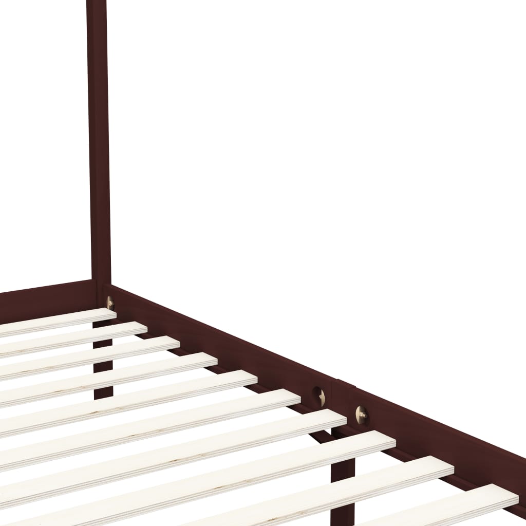 Bed Frame | Dark Brown | Solid Pine Wood | Single | Decorative Inlays