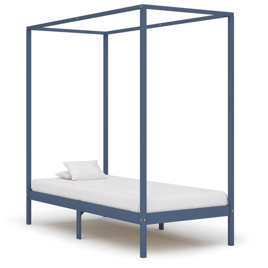 Canopy Bed Frame without Mattress Grey Solid Wood 90x200 cm