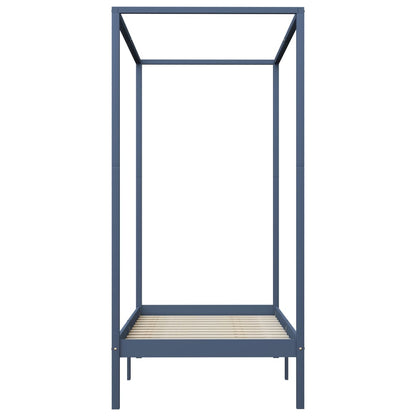 Canopy Bed Frame without Mattress Grey Solid Wood 90x200 cm