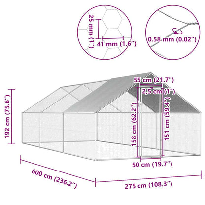 Outdoor Chicken Cage 2,75x6x1,92 m Galvanised Steel