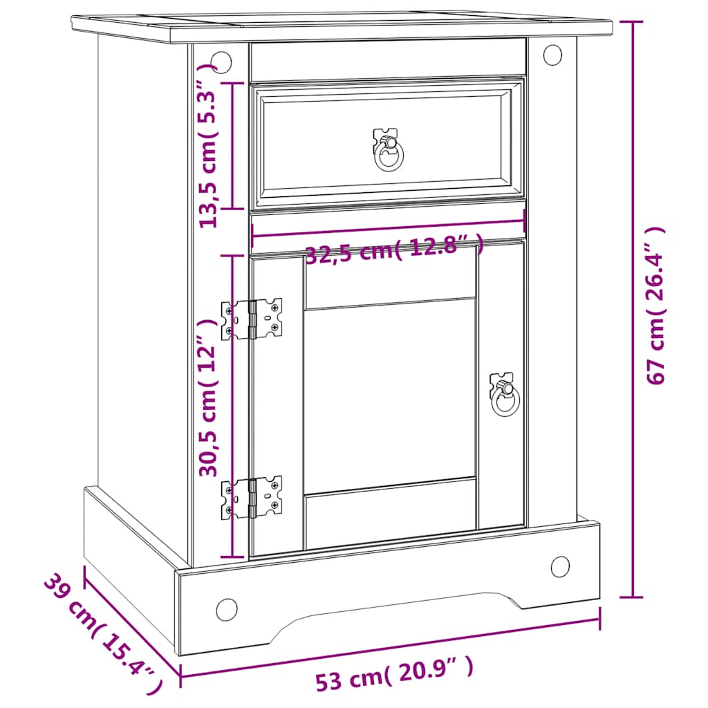 Bedside Cabinet Mexican Pine Corona Range White 53x39x67 cm
