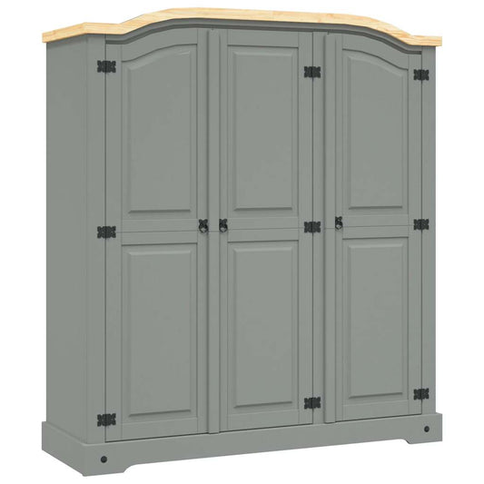 Wardrobe | Grey Body with Brown Top | Solid Pinewood | Large | Wardrobe
