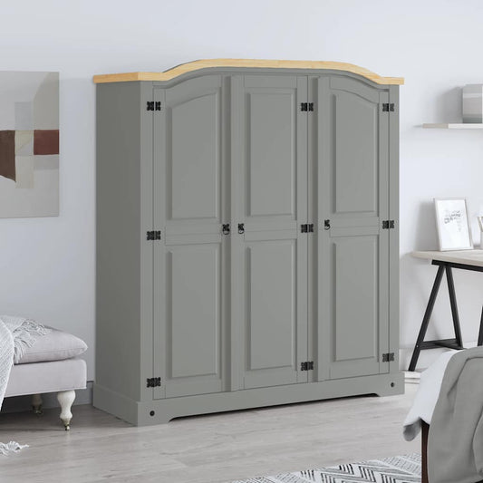 Wardrobe | Grey Body with Brown Top | Solid Pinewood | Large | Wardrobe