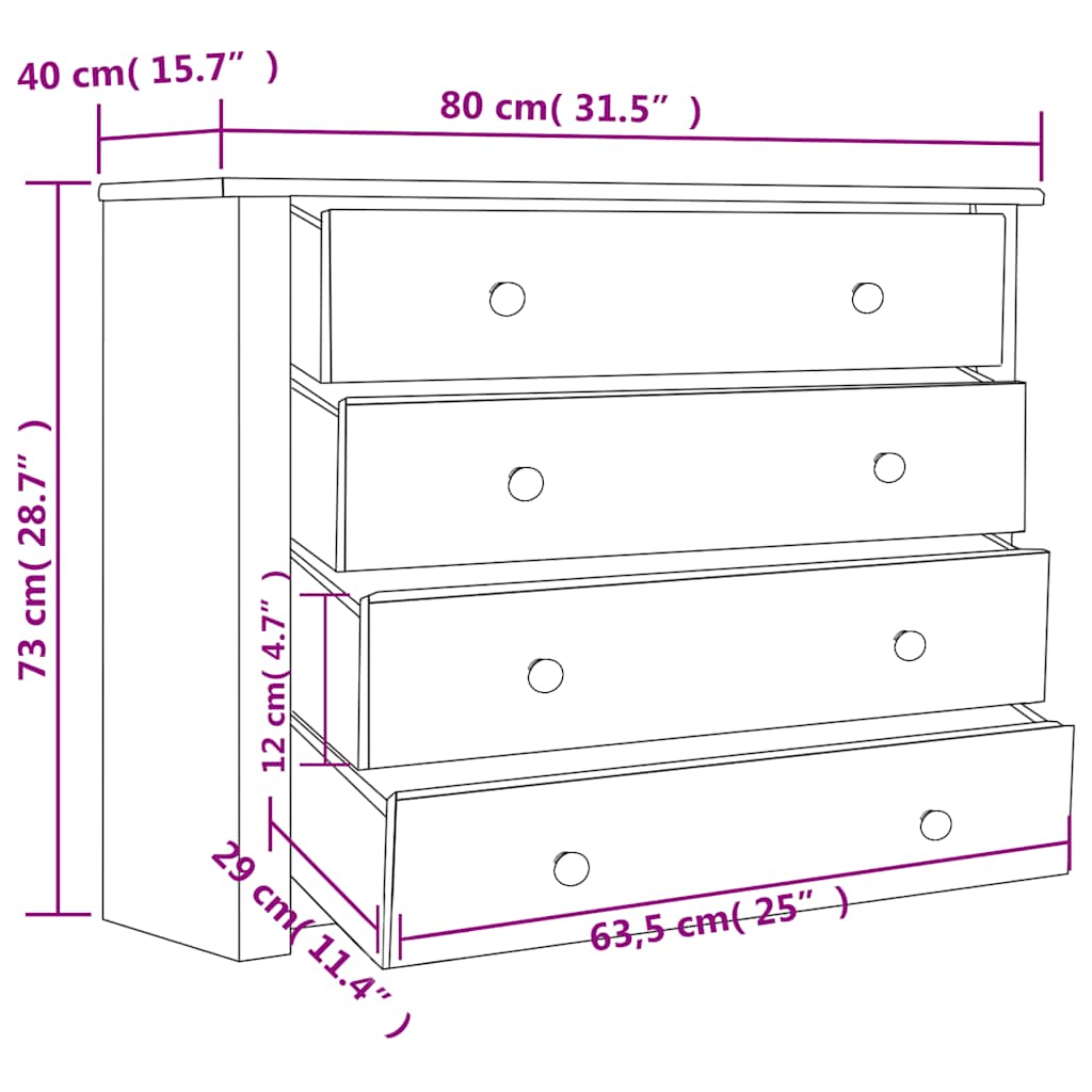 282658 vidaXL Side Cabinet 80x40x73 cm Pine Panama Range