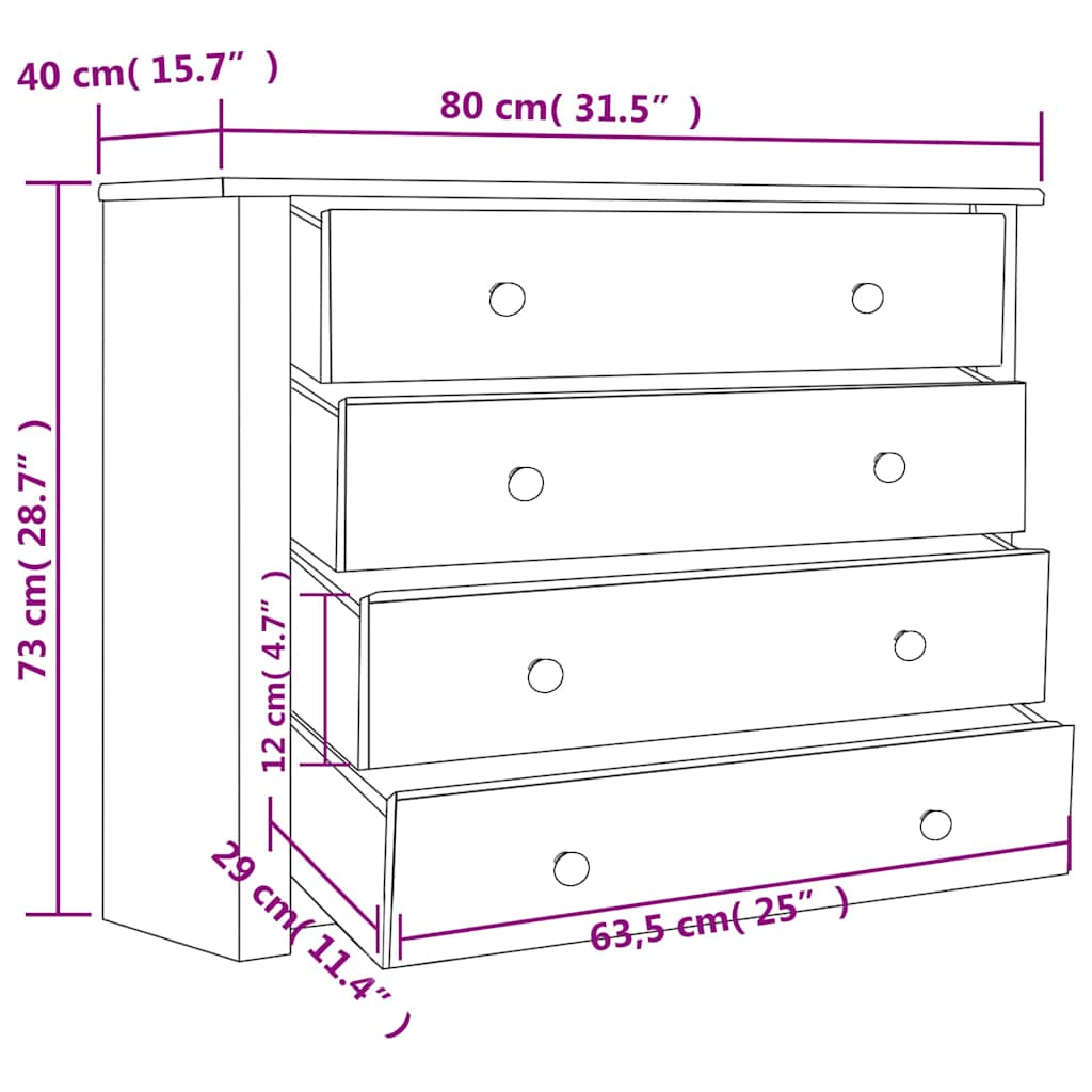 282660 vidaXL Side Cabinet White 80x40x73 cm Pine Panama Range