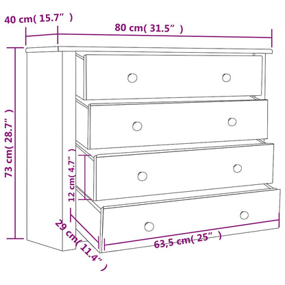 282660 vidaXL Side Cabinet White 80x40x73 cm Pine Panama Range