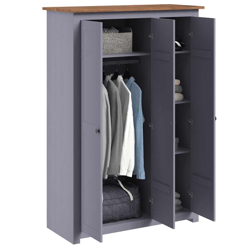 282662 vidaXL 3-Door Wardrobe Grey 118x50x171,5 cm Pine Panama Range