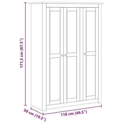 282662 vidaXL 3-Door Wardrobe Grey 118x50x171,5 cm Pine Panama Range