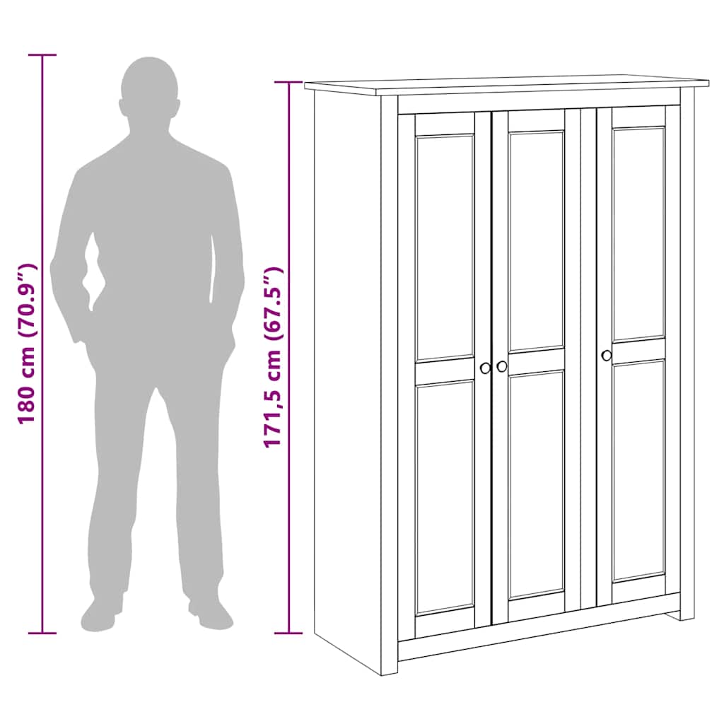282663 vidaXL 3-Door Wardrobe White 118x50x171,5 cm Pine Panama Range