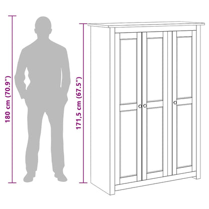 282663 vidaXL 3-Door Wardrobe White 118x50x171,5 cm Pine Panama Range