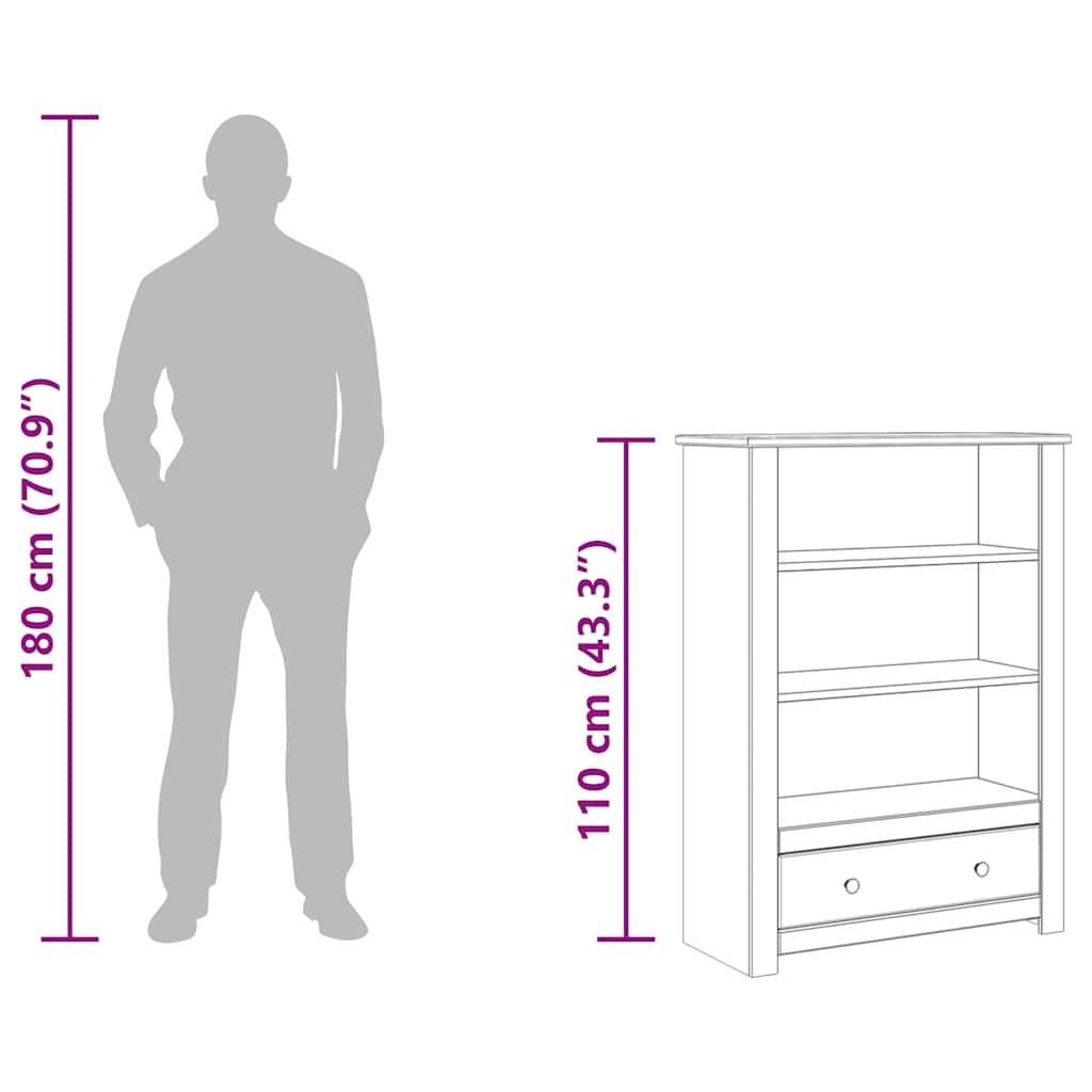 Bookcase White 80x35x110 cm Solid Pine Wood Panama Range