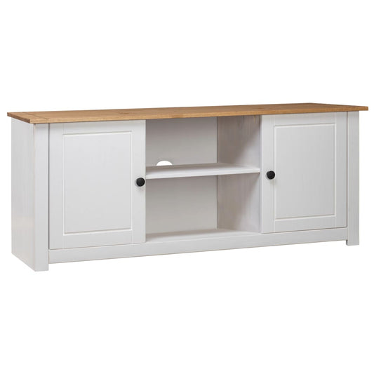282672 vidaXL TV Cabinet White 120x40x50 cm Solid Pine Wood Panama Range
