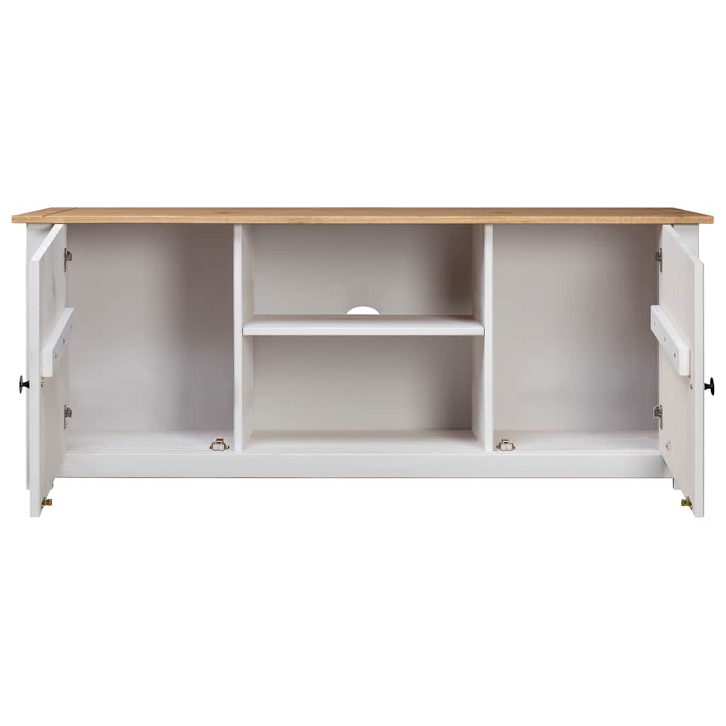 282672 vidaXL TV Cabinet White 120x40x50 cm Solid Pine Wood Panama Range