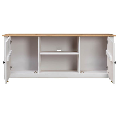 282672 vidaXL TV Cabinet White 120x40x50 cm Solid Pine Wood Panama Range