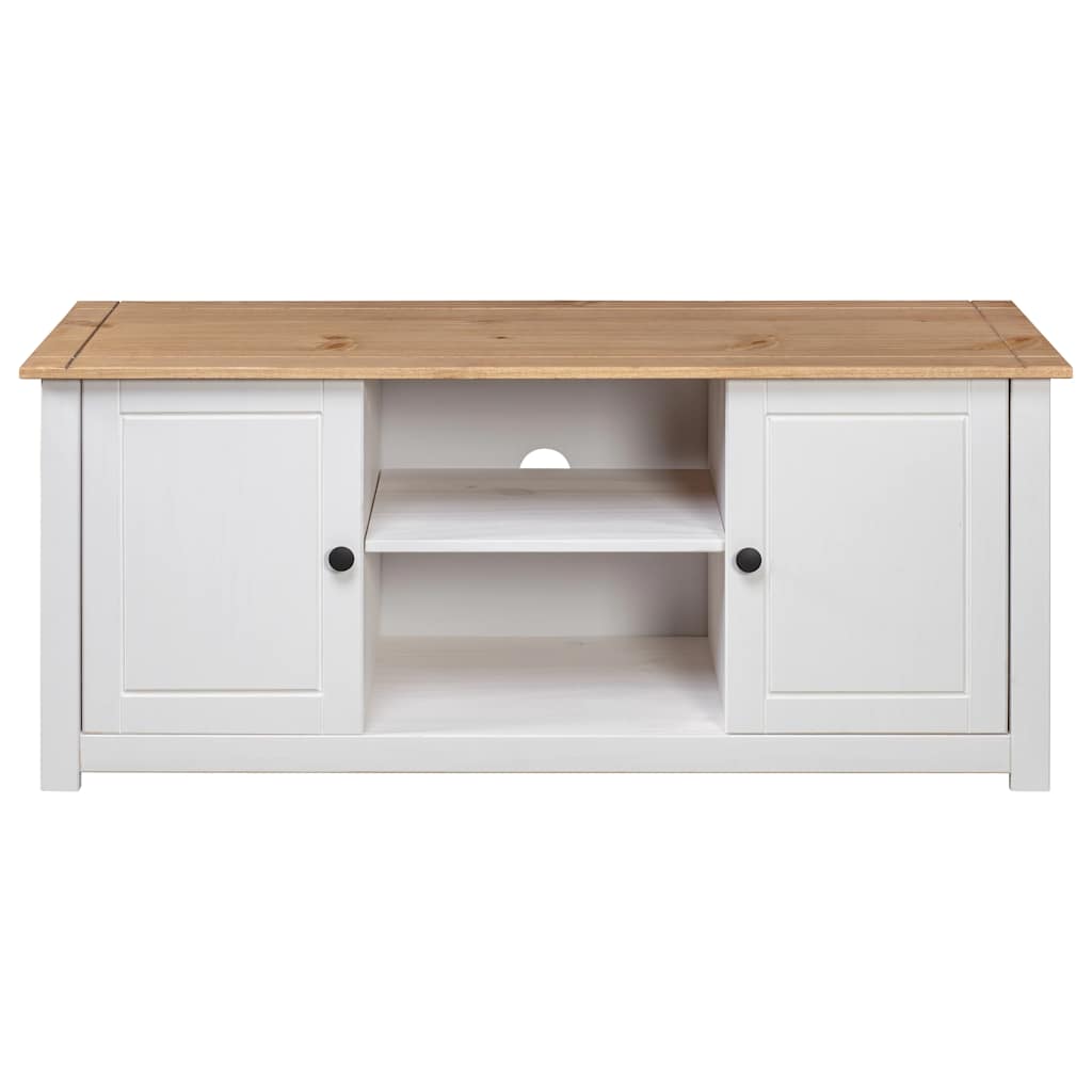 282672 vidaXL TV Cabinet White 120x40x50 cm Solid Pine Wood Panama Range