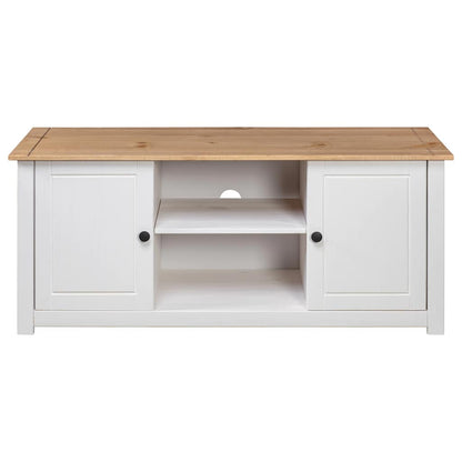 282672 vidaXL TV Cabinet White 120x40x50 cm Solid Pine Wood Panama Range