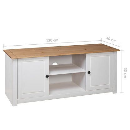 282672 vidaXL TV Cabinet White 120x40x50 cm Solid Pine Wood Panama Range