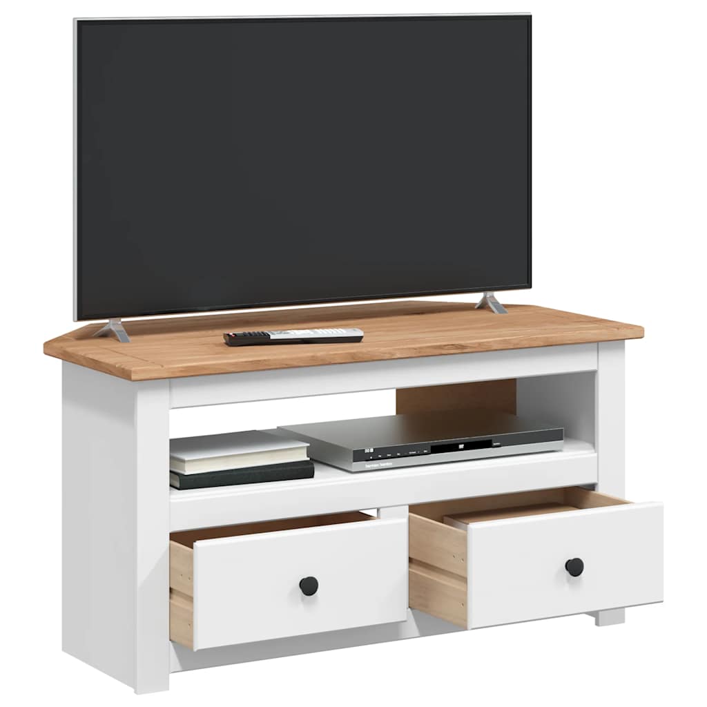 282687 vidaXL Corner TV Cabinet White 93x49x49 cm Solid Pine Panama Range
