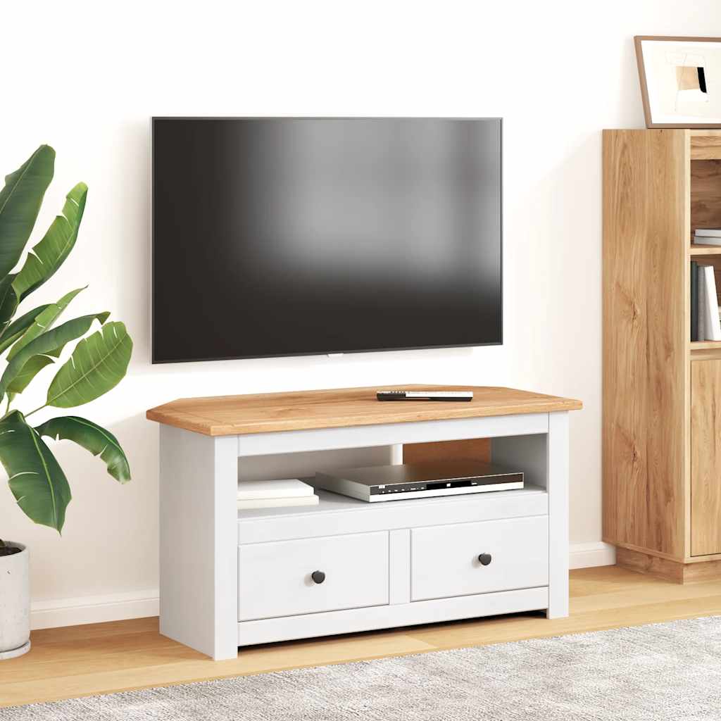 282687 vidaXL Corner TV Cabinet White 93x49x49 cm Solid Pine Panama Range