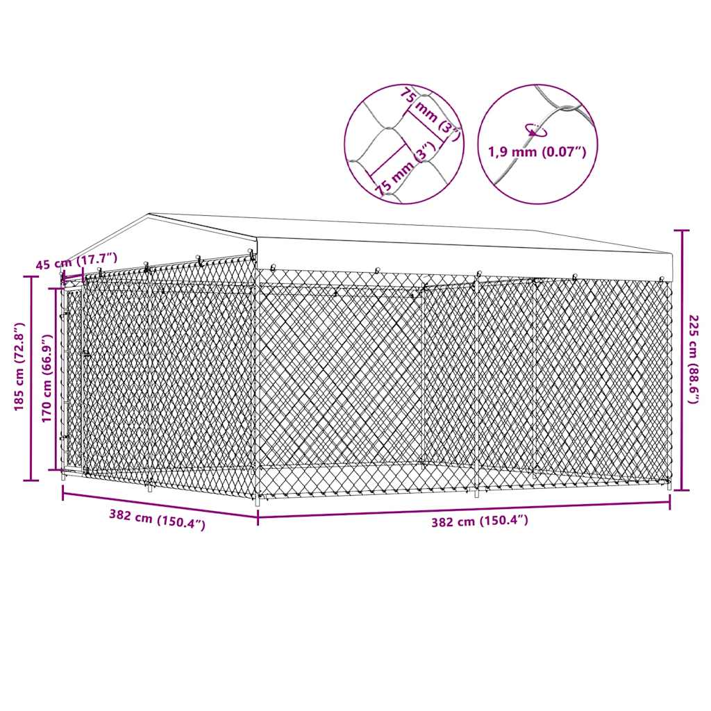 145029 vidaXL Outdoor Dog Kennel with Roof 382x382x225 cm