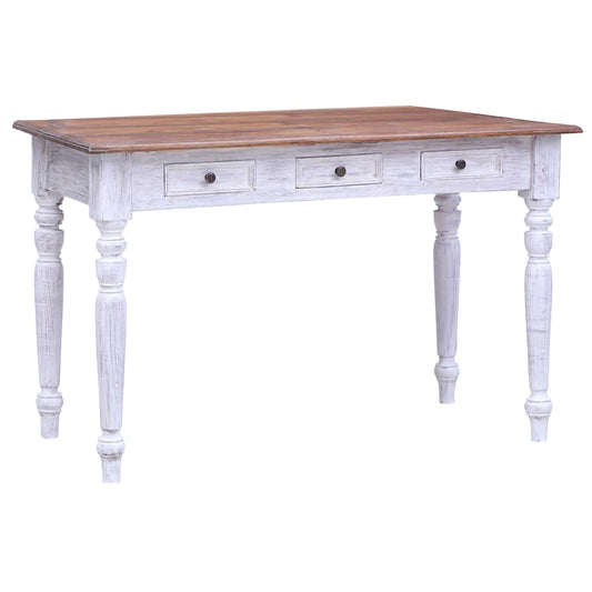 283908 vidaXL Desk with Drawers White 117x57x75 cm Solid Mahogany Wood