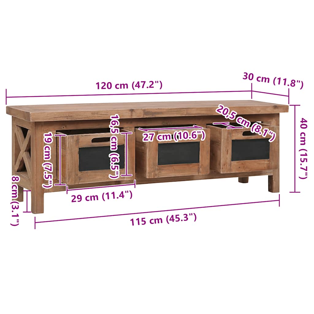 283913 vidaXL TV Cabinet with 3 Drawers 120x30x40 cm Solid Mahogany Wood
