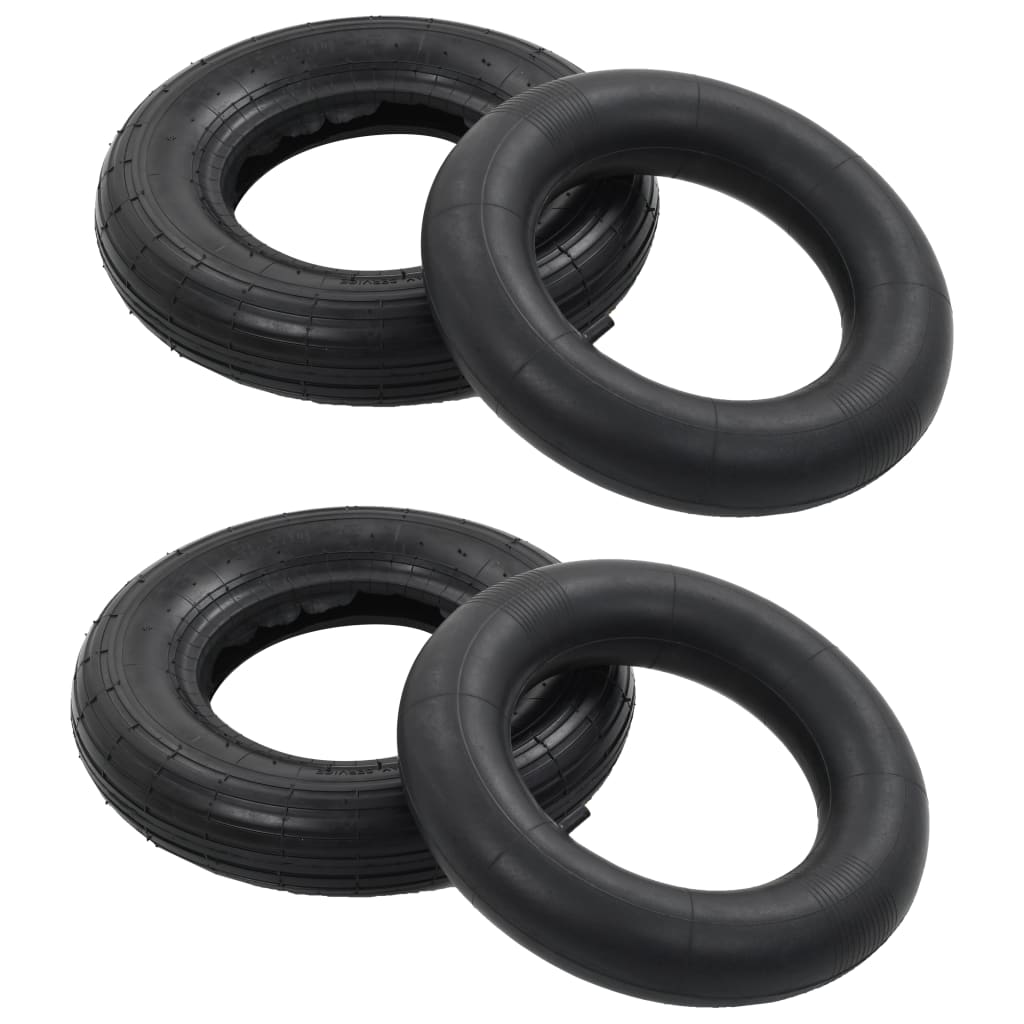 Tyre And Inner Tube | Black | Rubber | 3.50-8 4PR