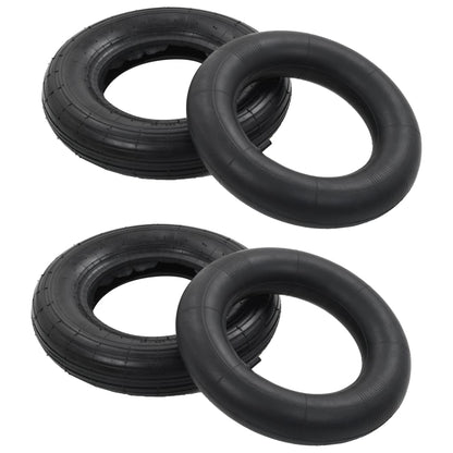 Tyre And Inner Tube | Black | Rubber | 3.50-8 4PR