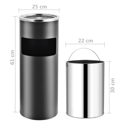 Ashtray Dustbin Hotel 30 L Steel Grey