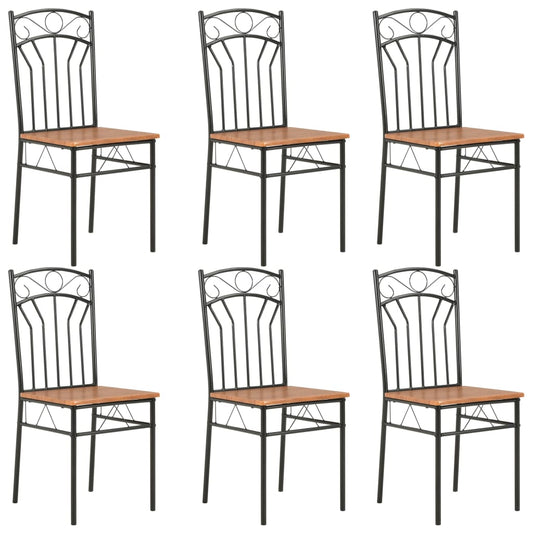 Dining Chair | Set of 6 | Brown and black | MDF and steel | Standard