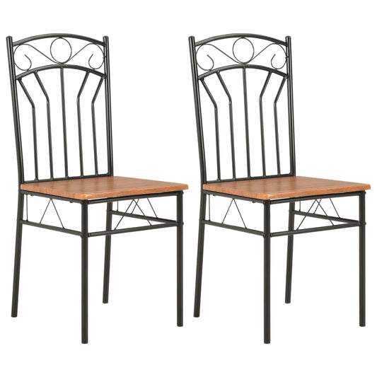 Dining Chair | Set of 2 | Brown and Black | MDF and Steel | Standard